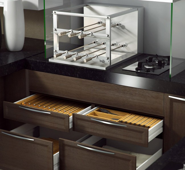 Churrasqueira COOKTOP a carvão com 7 espetos rotativos em 2 galerias (inox 430)